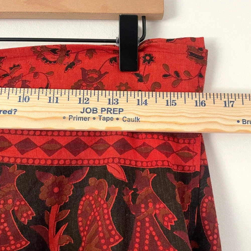 Red Boho Wrap Maxi Skirt L-XL Cotton Festival Hippie Ethnic Eclectic Elephant